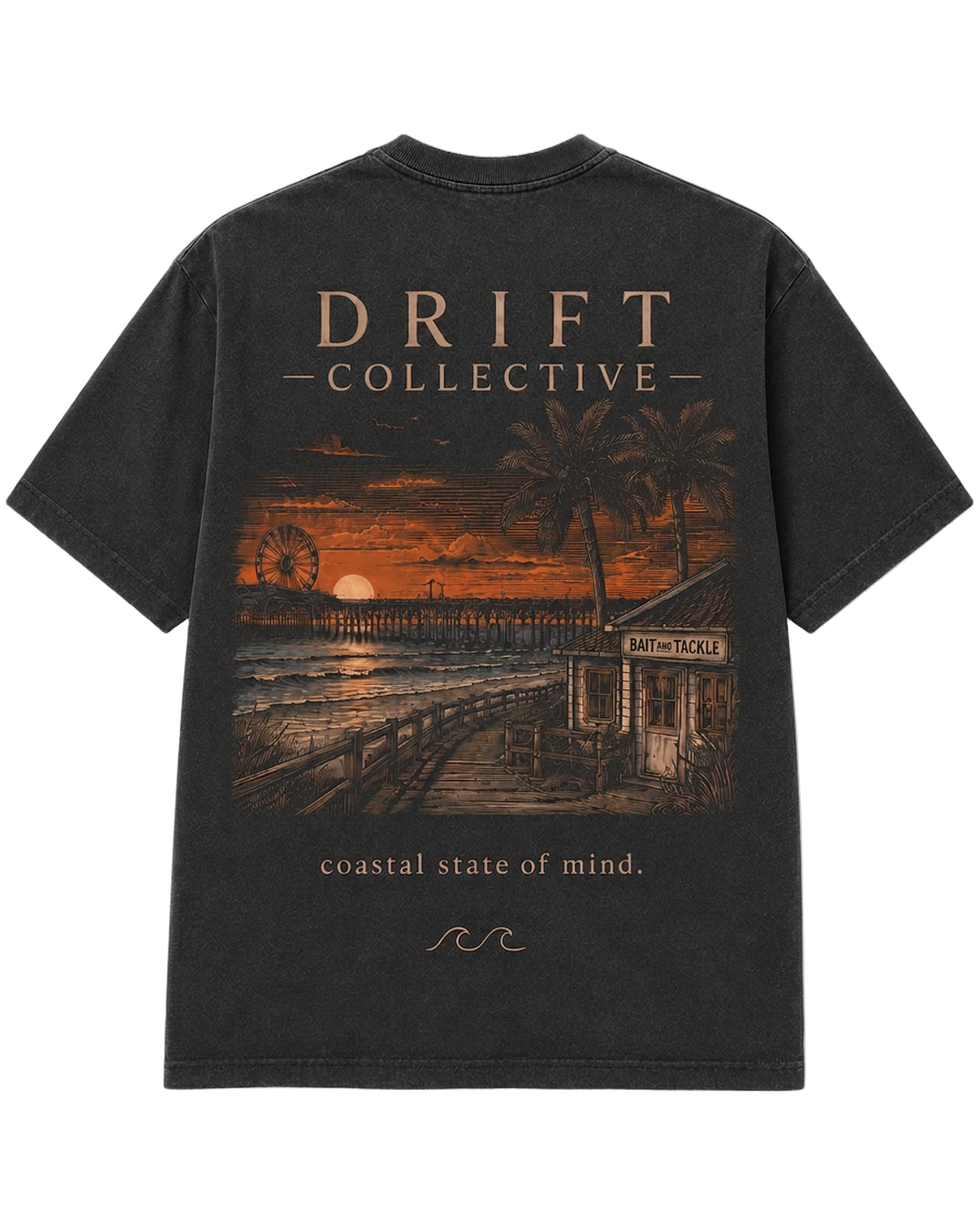 Coastal State of Mind Vintage Black Tee — back